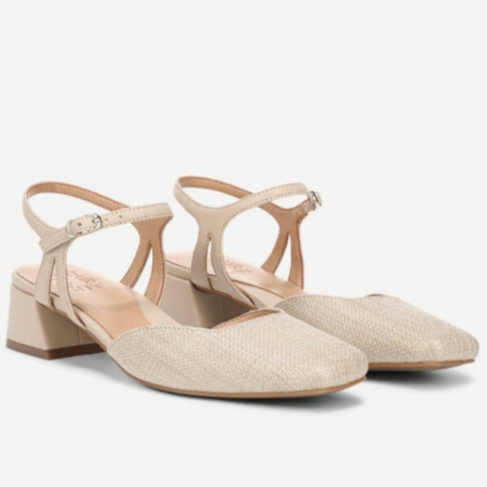 Naturalizer Neutral Beige Textured Slingback Block Heels